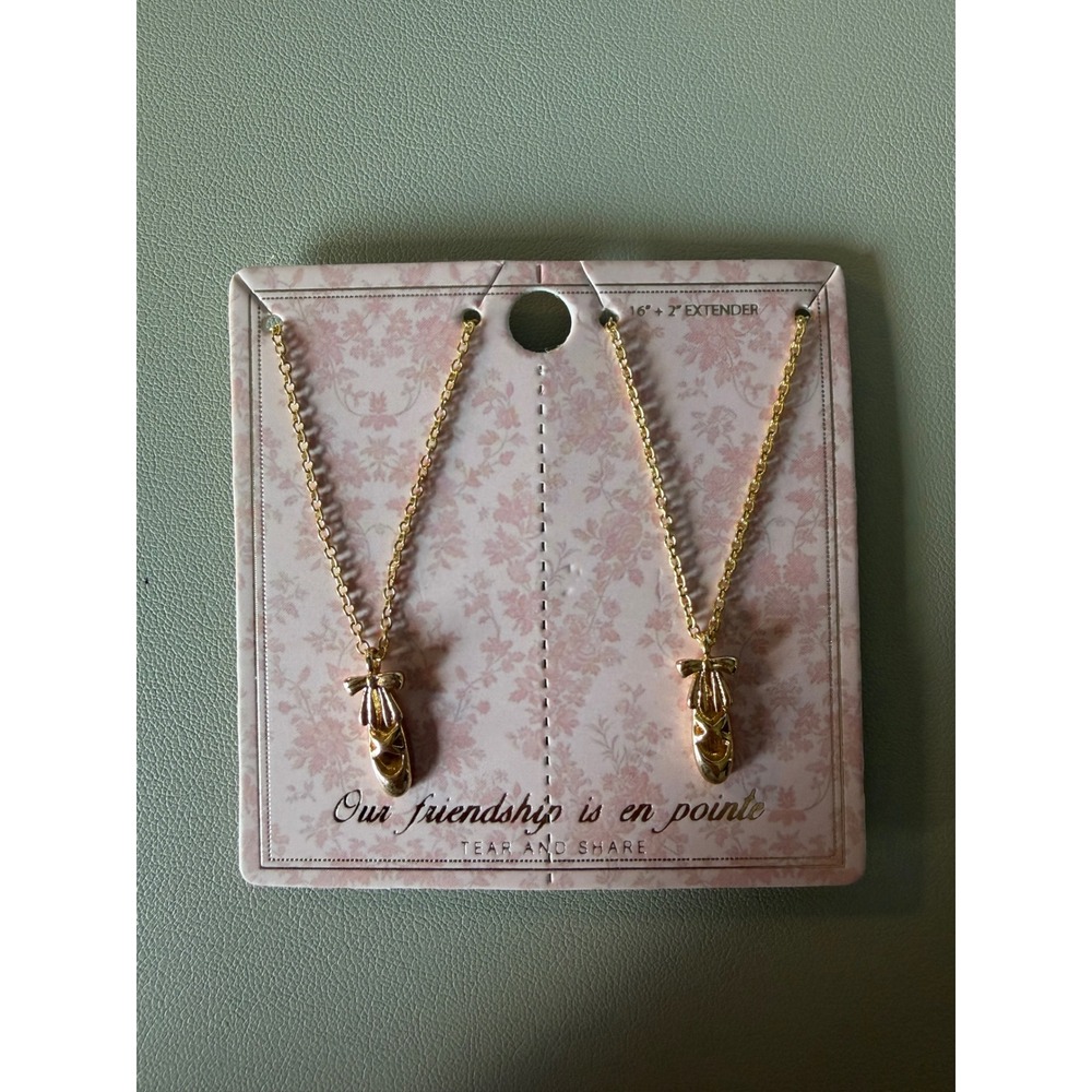 Kids Gold Ballet Slipper Friendship Necklace Set 2pc Best Friend Balletcore Gift
